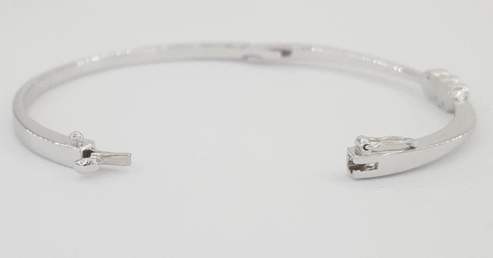 3 Stone Diamond Bangle Bracelet 0.57 ct 14k White Gold 6.5"