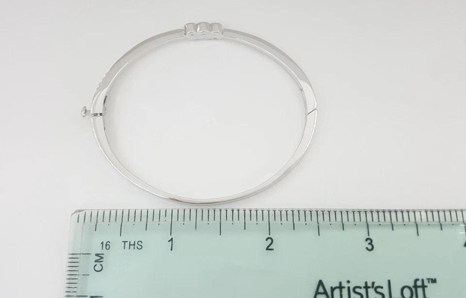 3 Stone Diamond Bangle Bracelet 0.57 ct 14k White Gold 6.5"