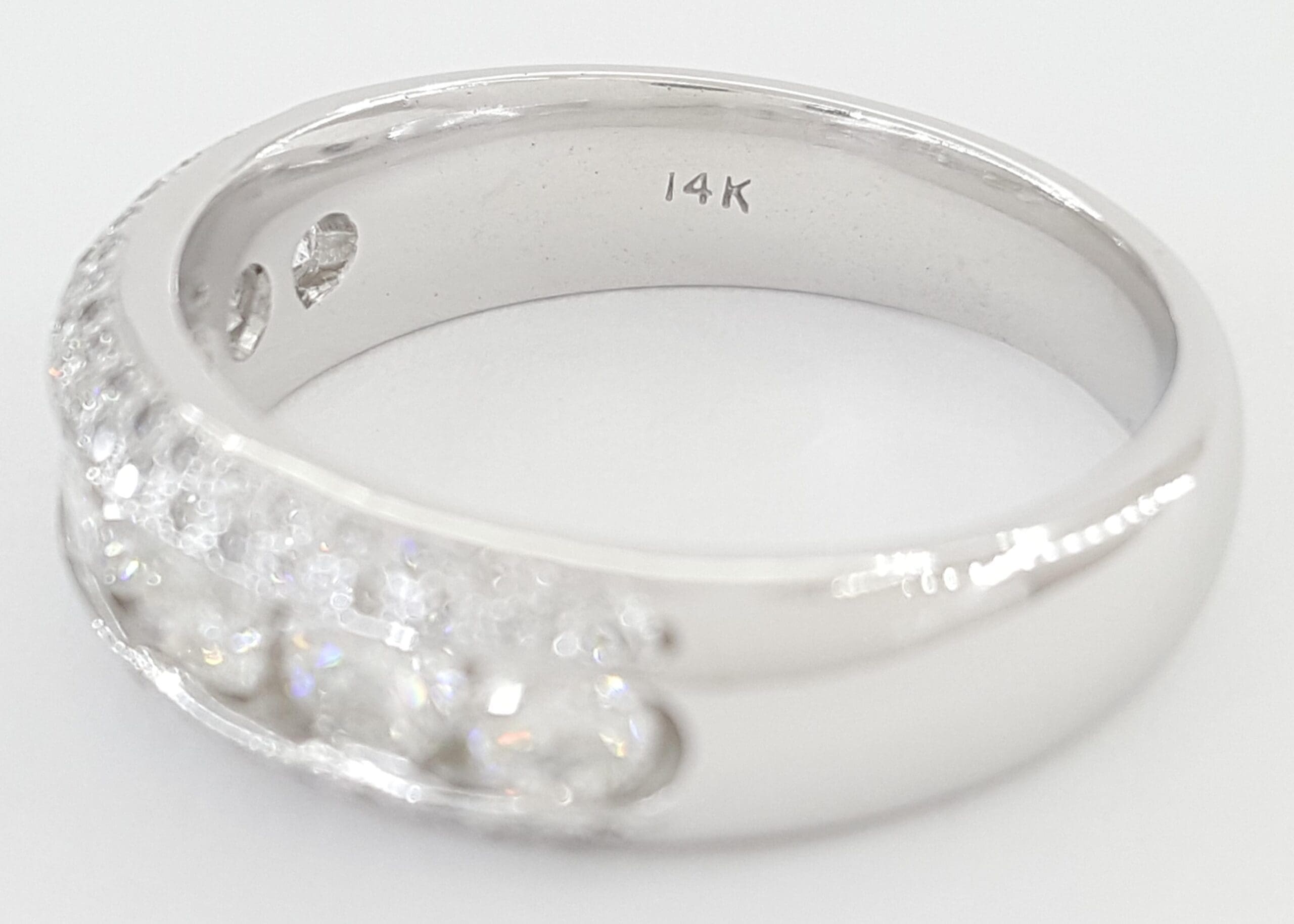 Channel Set & Pave Round Diamond Wedding Band 14k White Gold 1.42 ct 6.2 mm