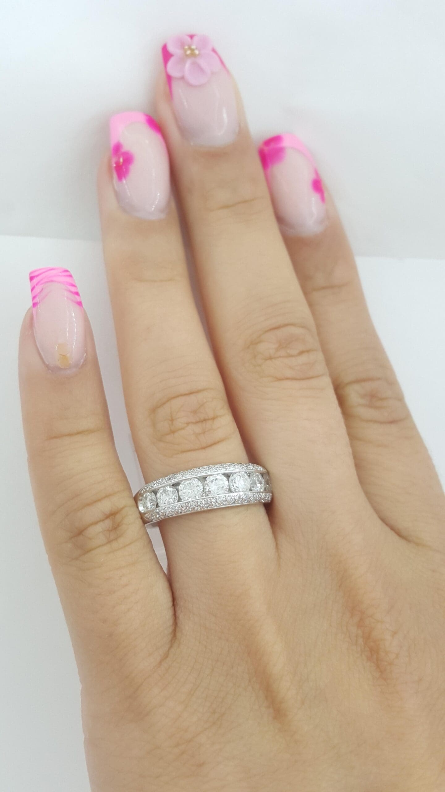 Channel Set & Pave Round Diamond Wedding Band 14k White Gold 1.42 ct 6.2 mm