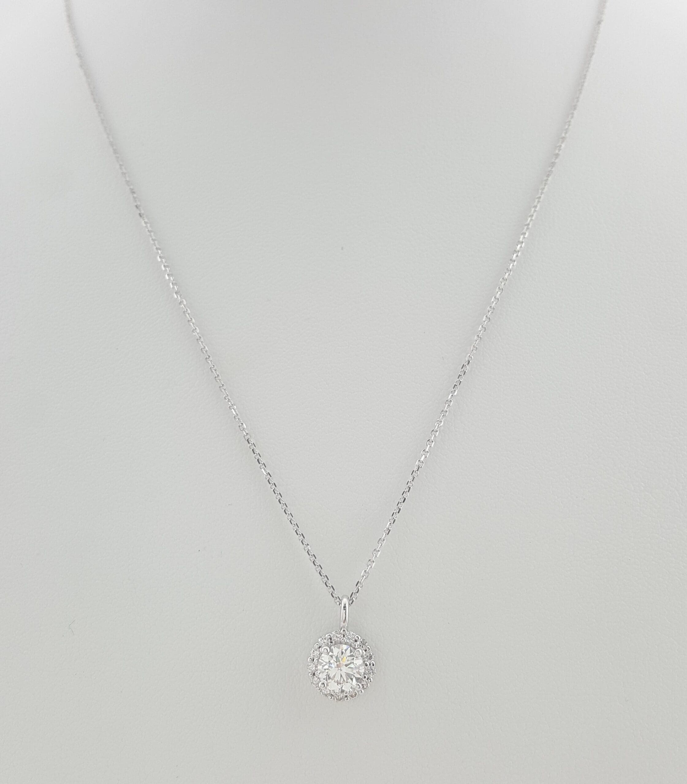 Round Brilliant Diamond Halo Pendant Necklace 14K White Gold 1.14 ct Retail $7K