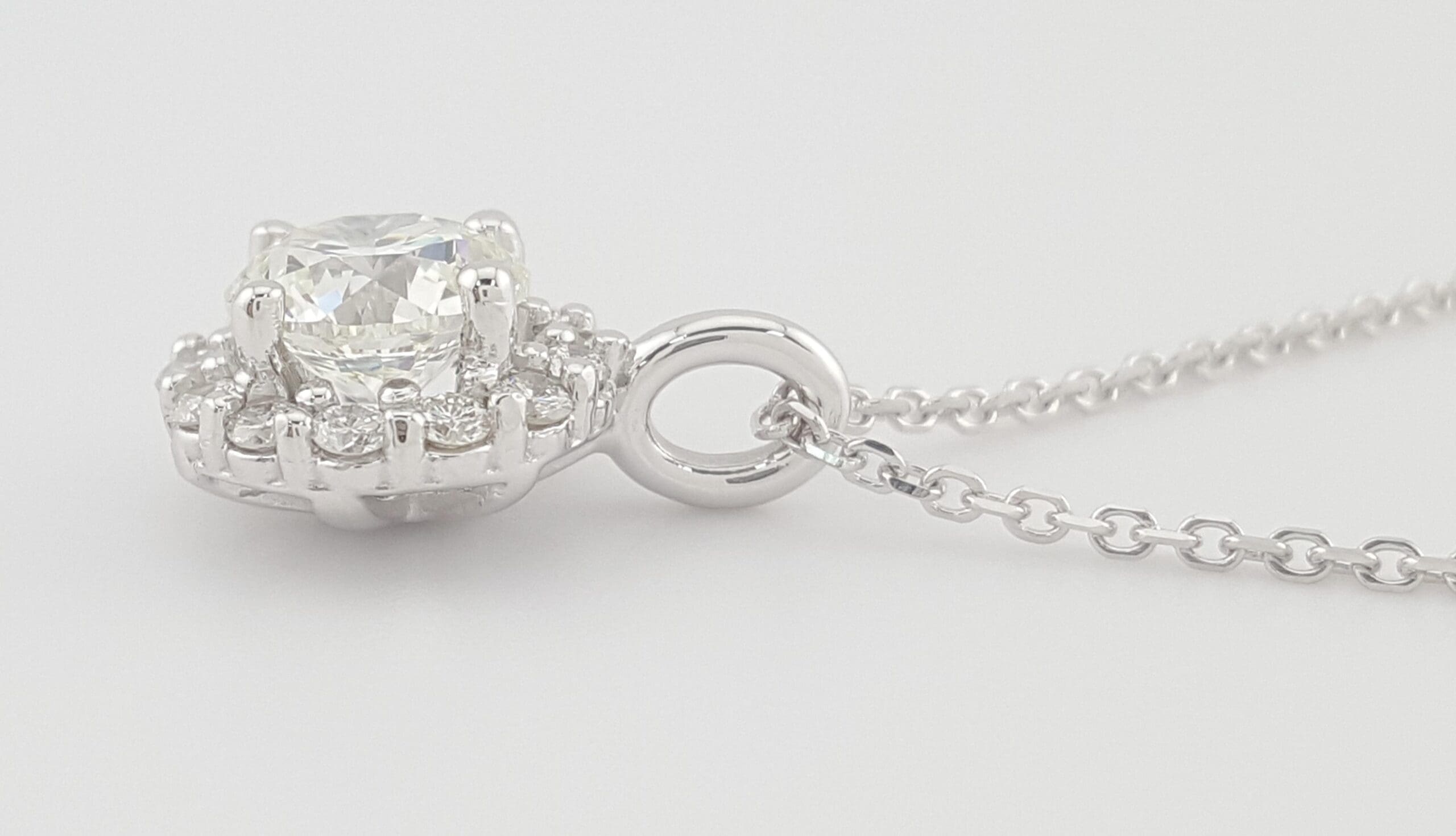 Round Brilliant Diamond Halo Pendant Necklace 14K White Gold 1.14 ct Retail $7K