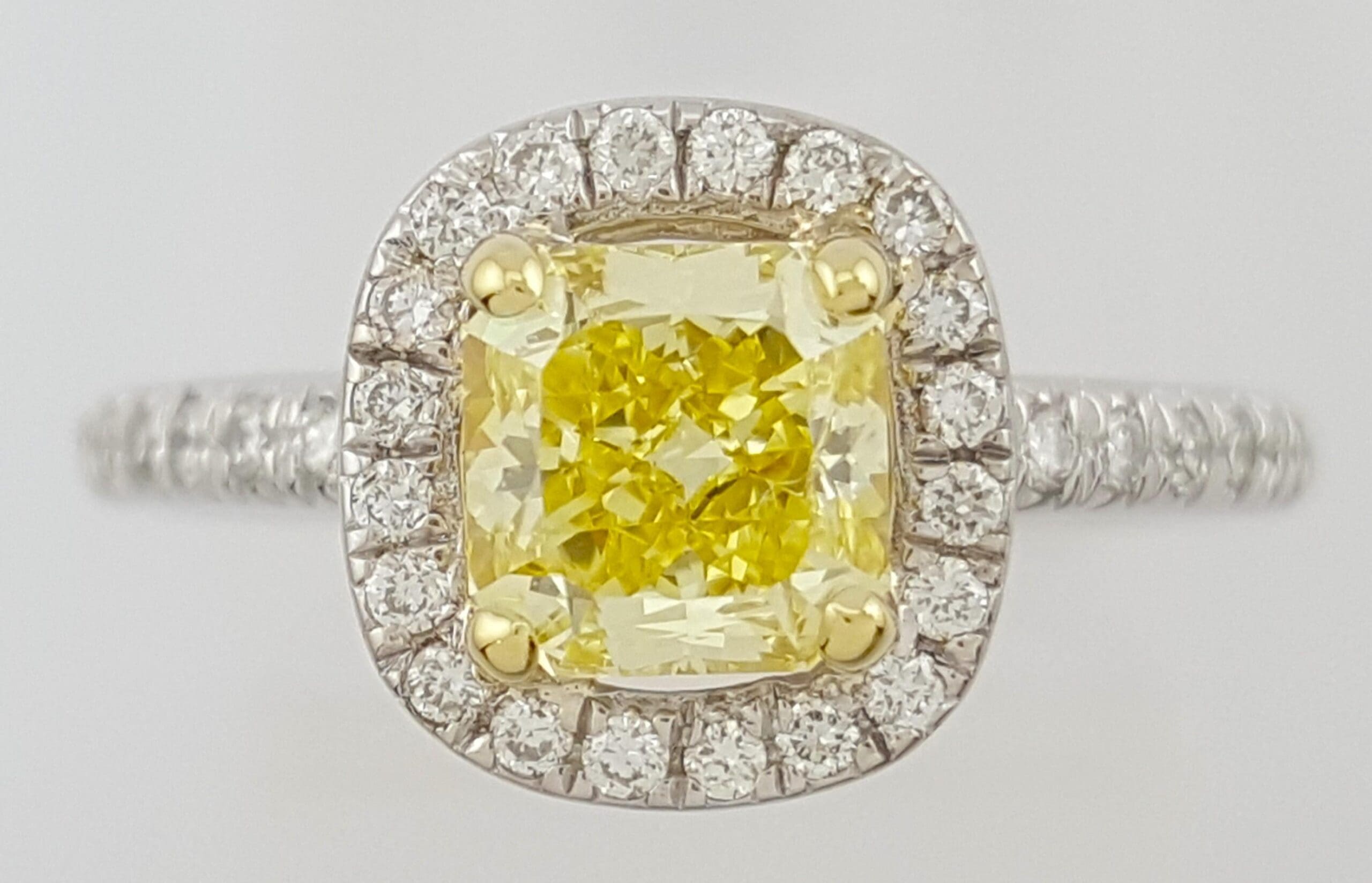 Fancy Intense Yellow Radiant Diamond Halo Engagement Ring 1.27 ct 14k Rtl $12.5K