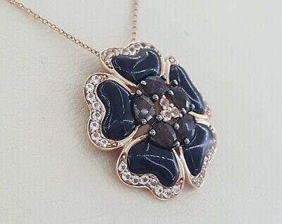 Carlo Viani Le Vian 14K Rose Gold Onyx, Smoky Quartz & Topaz Flower Necklace 18"