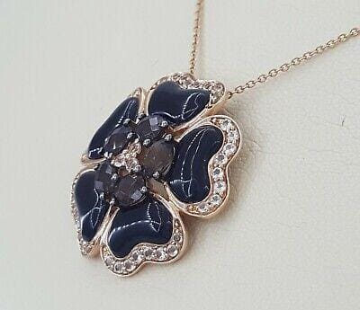 Carlo Viani Le Vian 14K Rose Gold Onyx, Smoky Quartz & Topaz Flower Necklace 18"
