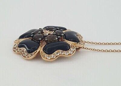 Carlo Viani Le Vian 14K Rose Gold Onyx, Smoky Quartz & Topaz Flower Necklace 18"