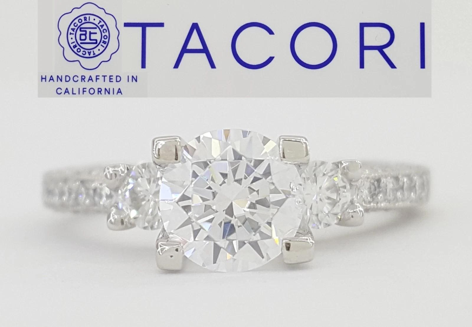 Tacori Crescent Platinum Three 3-Stone Semi-Mount 0.48 ct Engagement Ring $5,720