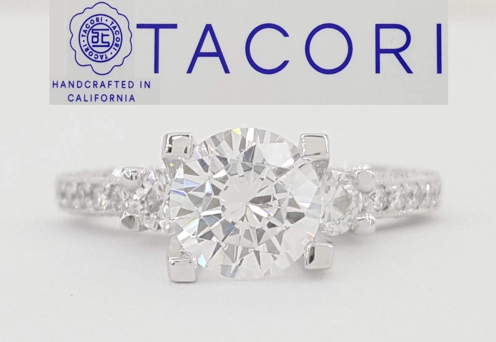 Tacori Crescent Semi-Mount 3 Stone Engagement Ring 0.48 ct 18k W Gold