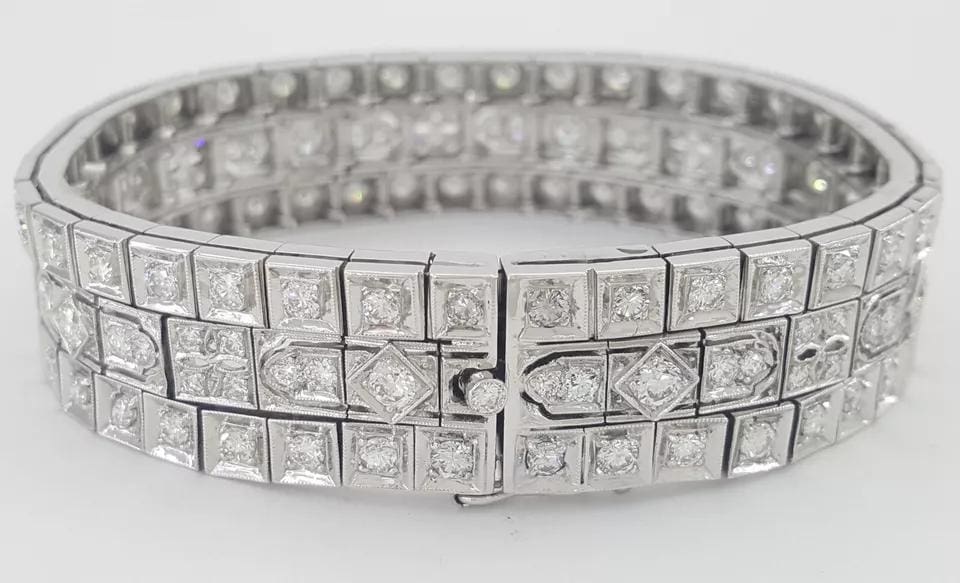 Vintage Old European Diamond 3 Row Tennis Bracelet 6 ct 14K W Gold Plat 1940's