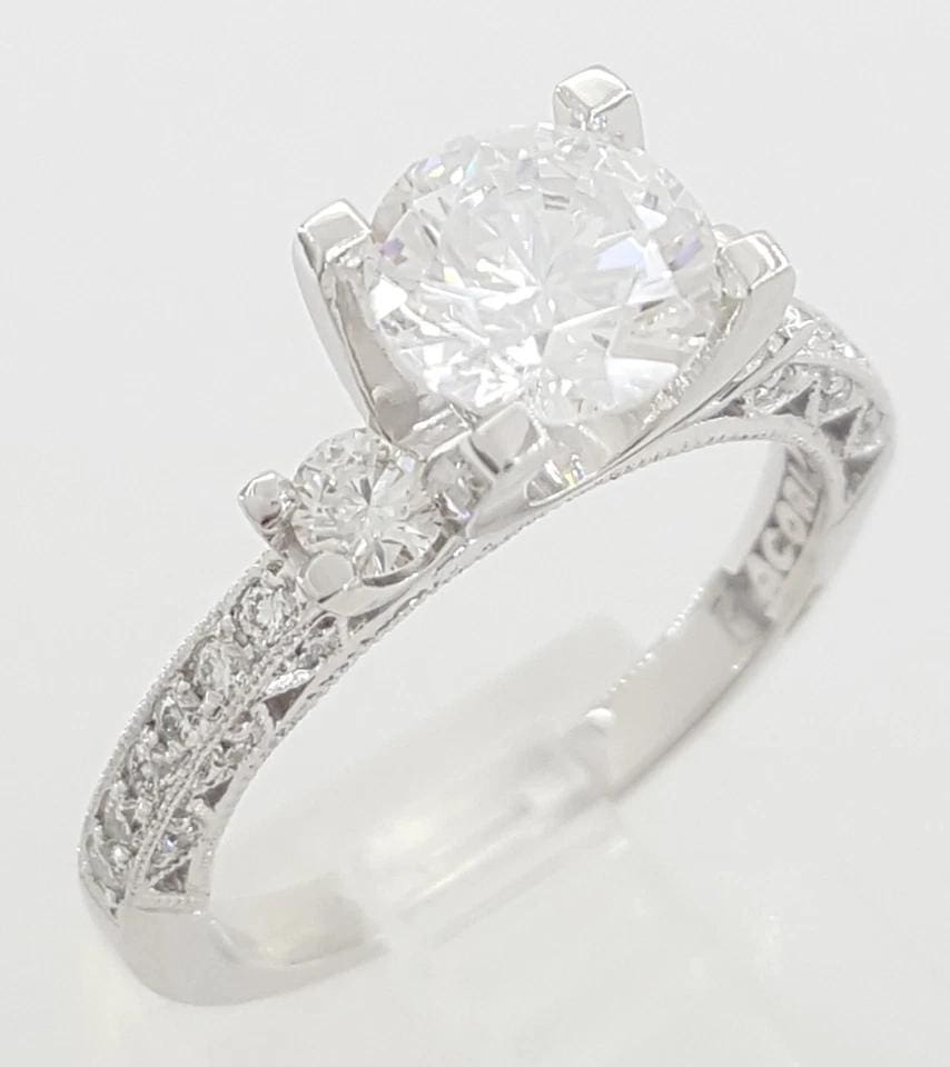 Tacori Crescent Semi-Mount 3 Stone Engagement Ring 0.48 ct 18k W Gold