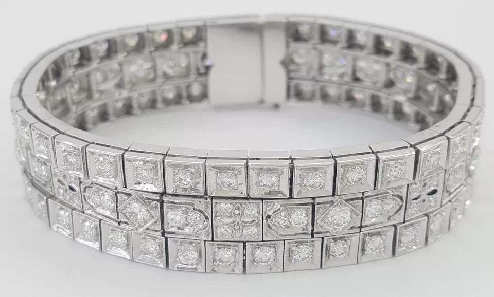 Vintage Old European Diamond 3 Row Tennis Bracelet 6 ct 14K W Gold Plat 1940's