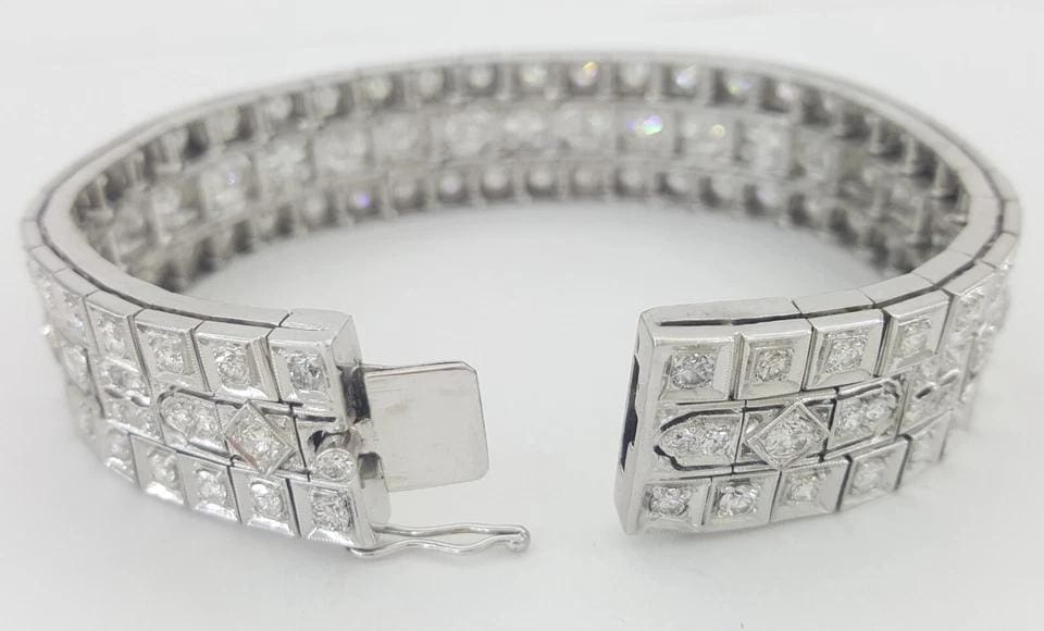 Vintage Old European Diamond 3 Row Tennis Bracelet 6 ct 14K W Gold Plat 1940's