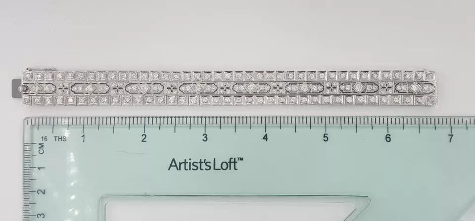Vintage Old European Diamond 3 Row Tennis Bracelet 6 ct 14K W Gold Plat 1940's