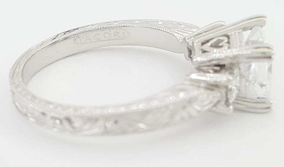 Tacori Princess Cut 3-Stone Engagement Ring Semi-Mount 0.3 ct Platinum Rt $4,860