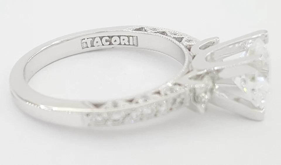 Tacori Crescent Semi-Mount 3 Stone Engagement Ring 0.48 ct 18k W Gold