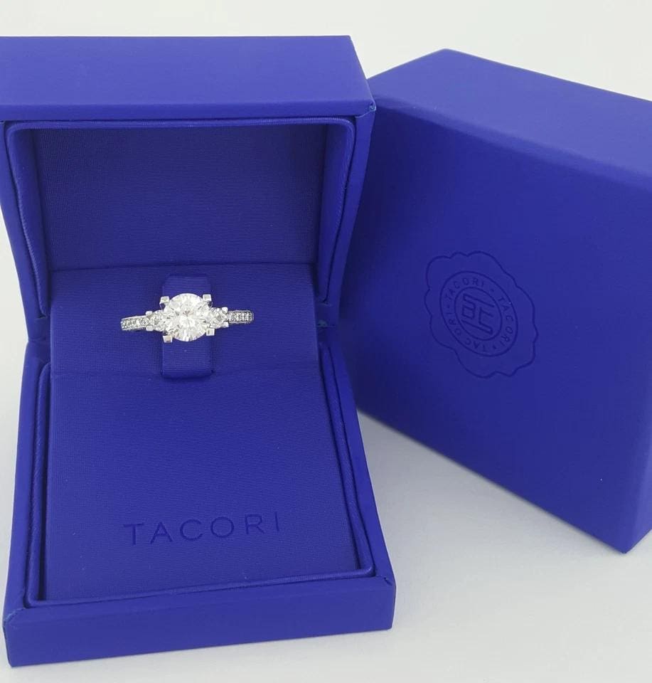 Tacori Crescent Semi-Mount 3 Stone Engagement Ring 0.48 ct 18k W Gold