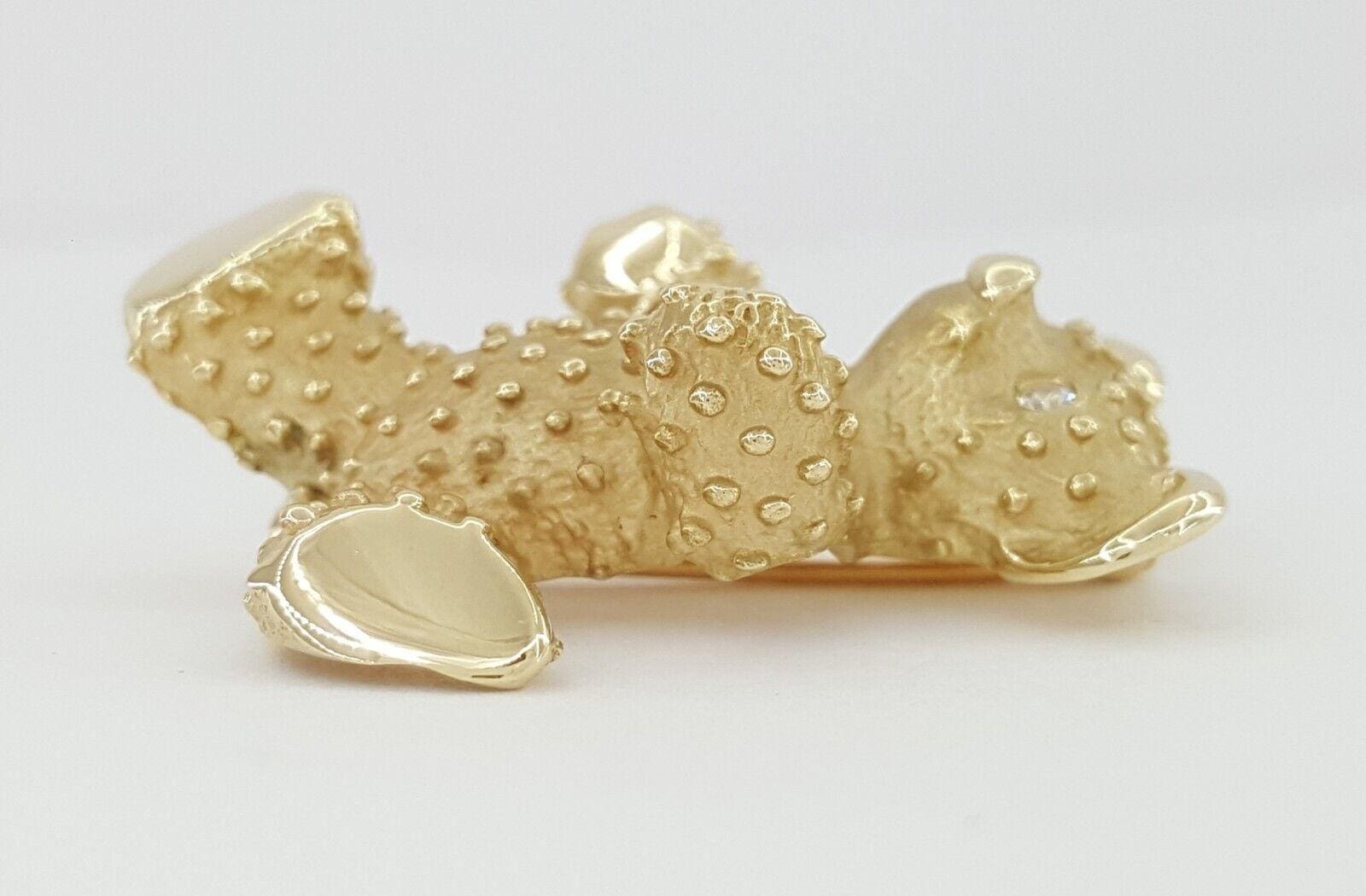 Vintage 14K Yellow Gold 0.06 ct Diamond Teddy Bear Brooch Pin 11.2 grams 35mm