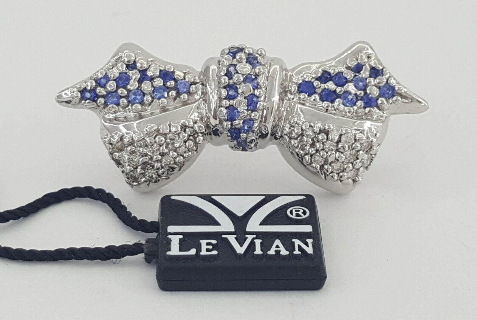 LeVian Le Vian 14K White Gold 0.87 ct Blue Sapphire & Diamond Bow Pin Brooch