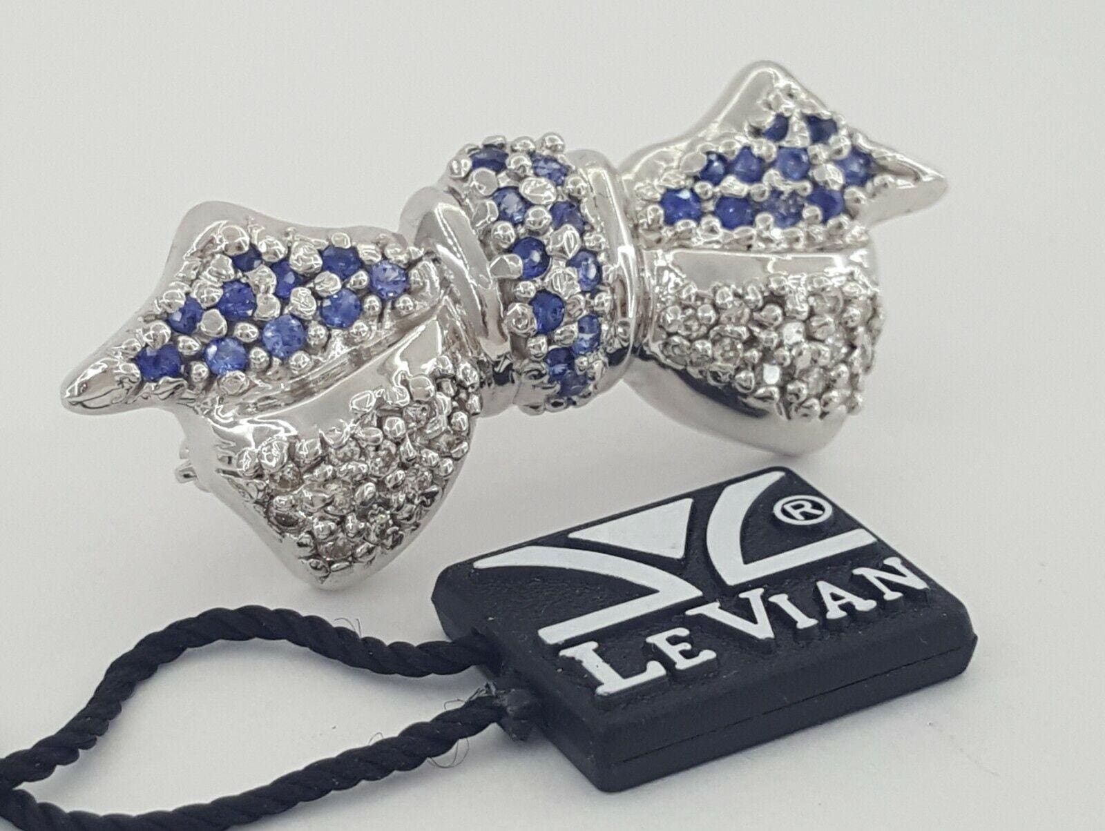 LeVian Le Vian 14K White Gold 0.87 ct Blue Sapphire & Diamond Bow Pin Brooch