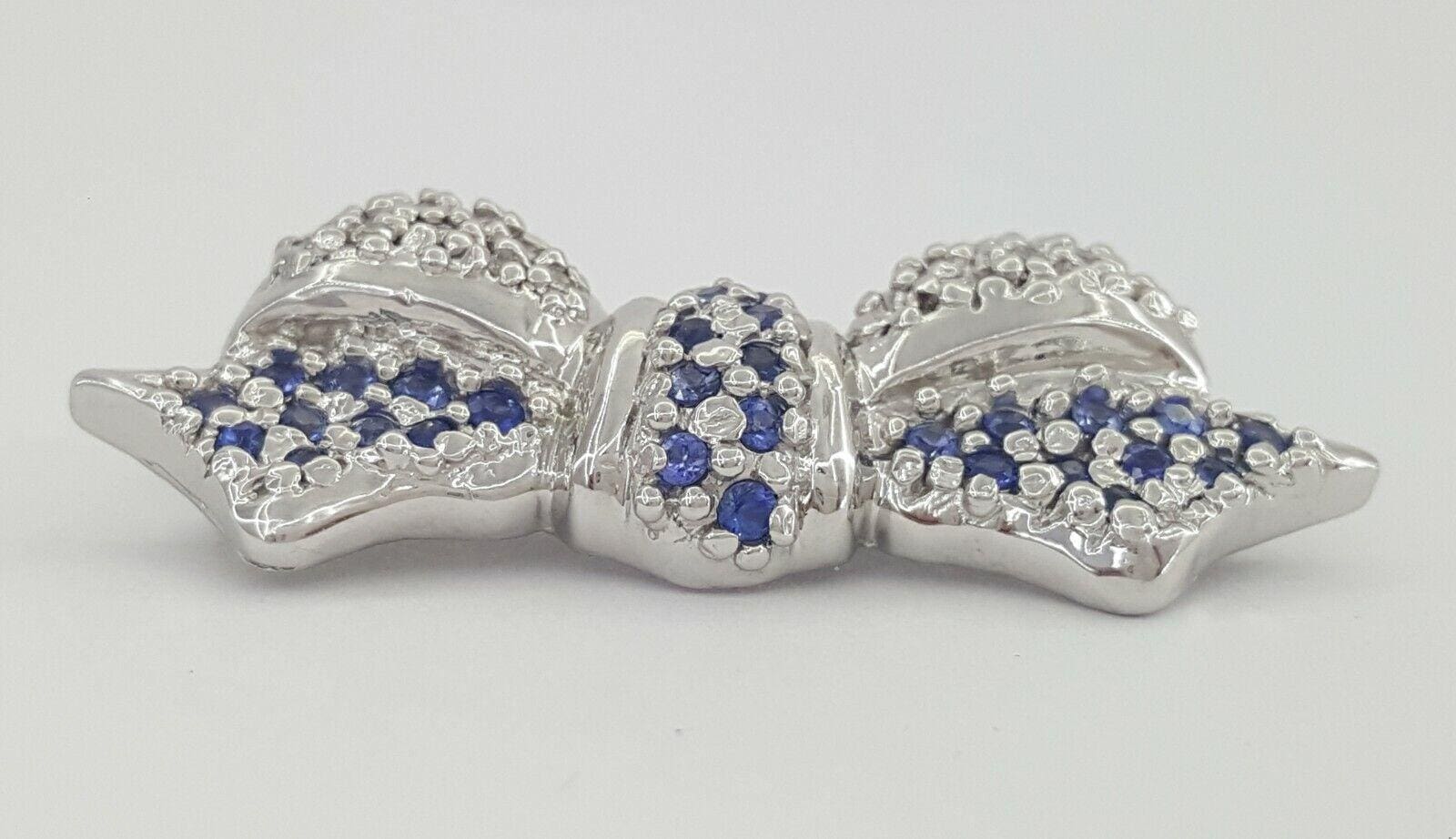 LeVian Le Vian 14K White Gold 0.87 ct Blue Sapphire & Diamond Bow Pin Brooch