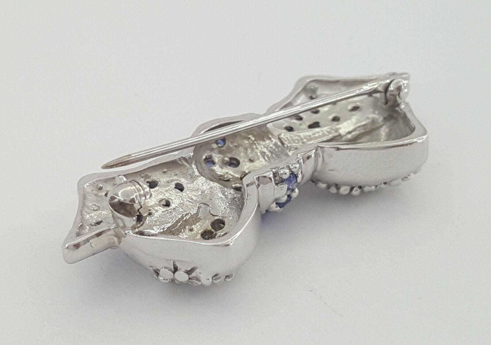 LeVian Le Vian 14K White Gold 0.87 ct Blue Sapphire & Diamond Bow Pin Brooch