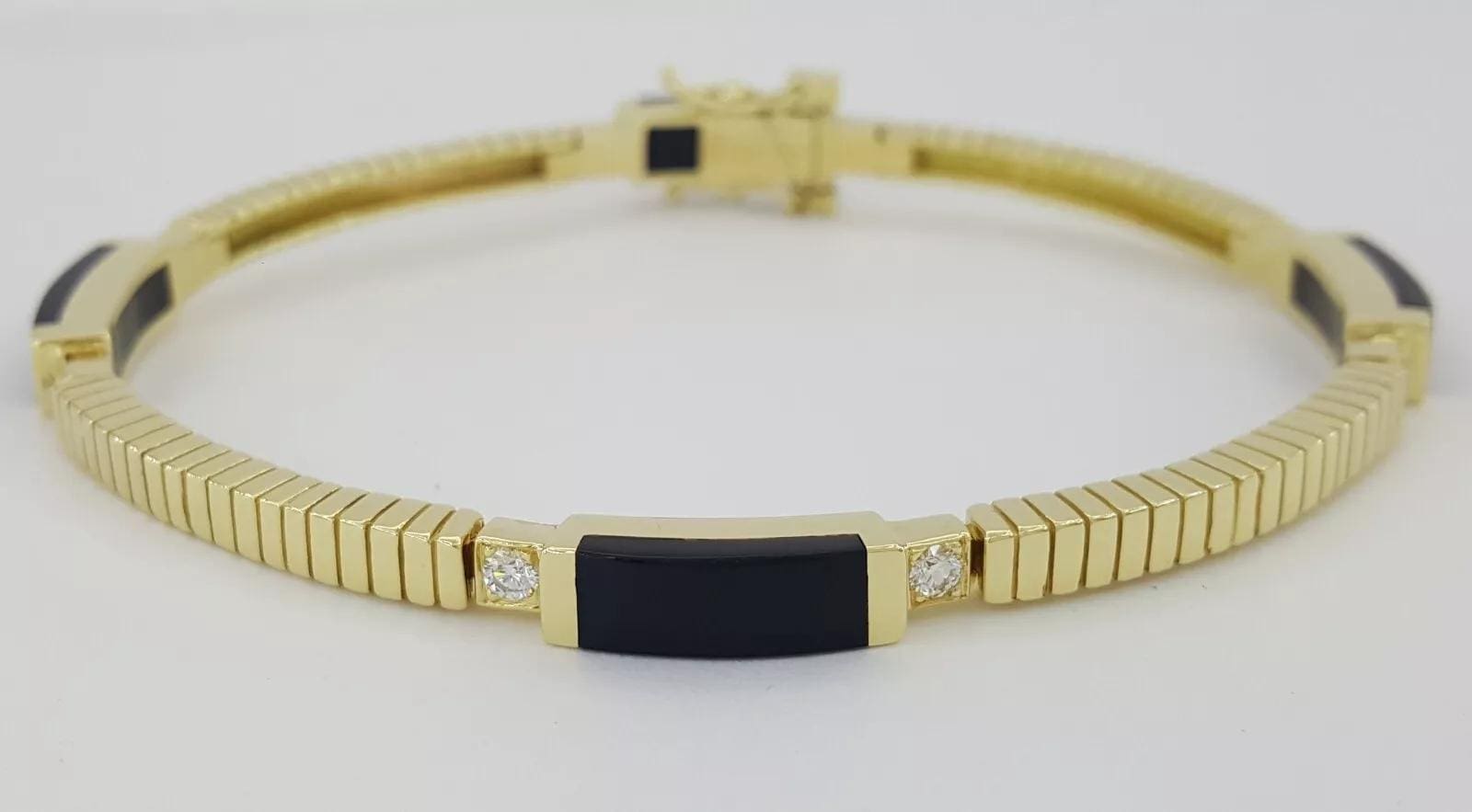 Bernard K Passman Black Coral Diamond 18k Yellow Gold Omega Bracelet 28 Grams 8"
