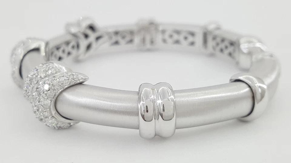 18K White Gold Pave Diamond Cuff Bangle Italy 2.2 ct 61.3 Grams 6.5"