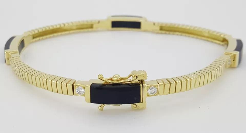 Bernard K Passman Black Coral Diamond 18k Yellow Gold Omega Bracelet 28 Grams 8"