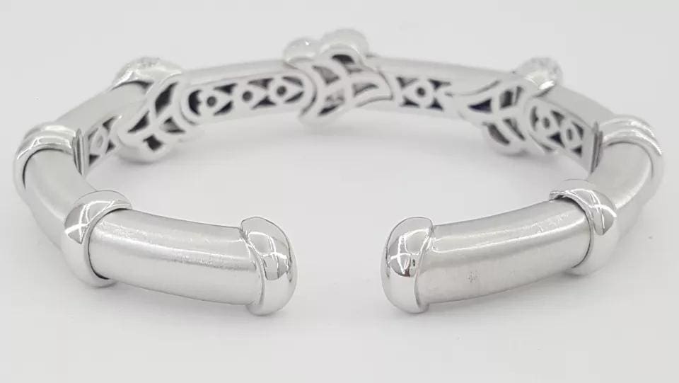 18K White Gold Pave Diamond Cuff Bangle Italy 2.2 ct 61.3 Grams 6.5"