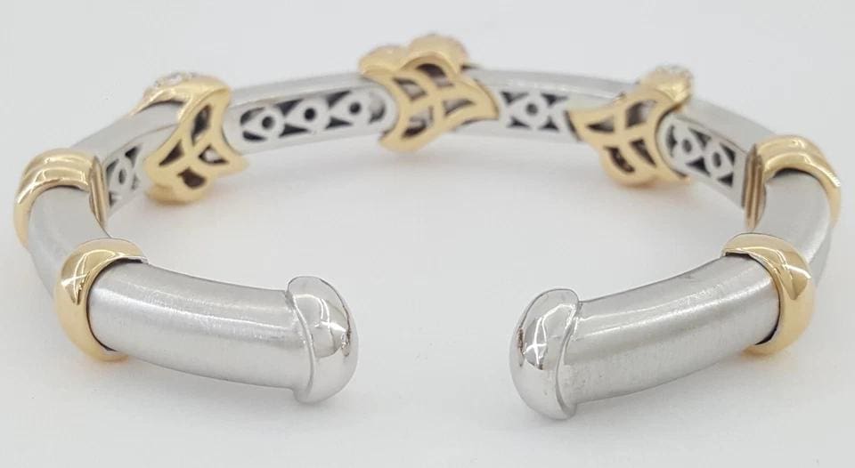 18K White Rose Gold Pave Diamond Cuff Flex Bangle 2.2 ct 61.3 Grams 6.5"