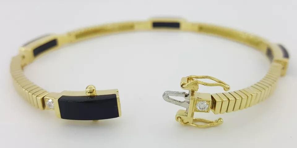 Bernard K Passman Black Coral Diamond 18k Yellow Gold Omega Bracelet 28 Grams 8"