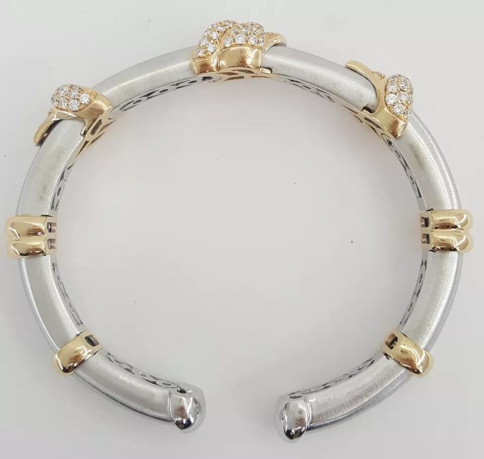 18K White Rose Gold Pave Diamond Cuff Flex Bangle 2.2 ct 61.3 Grams 6.5"