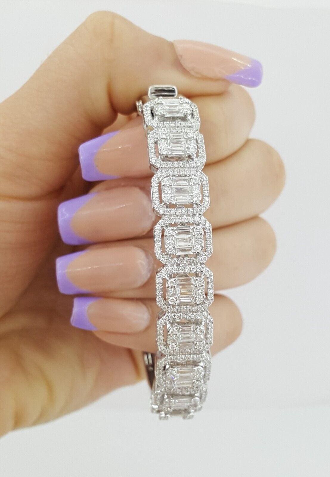 Baguette Round Princess Diamond Bangle Bracelet 3.3 ct 18K W Gold Rtl $17K