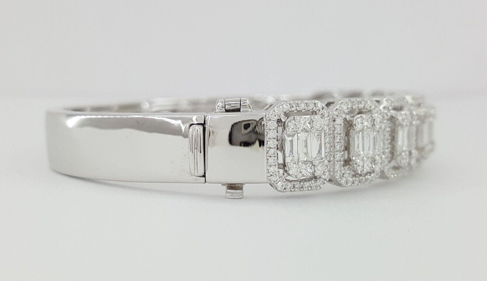 Baguette Round Princess Diamond Bangle Bracelet 3.3 ct 18K W Gold Rtl $17K