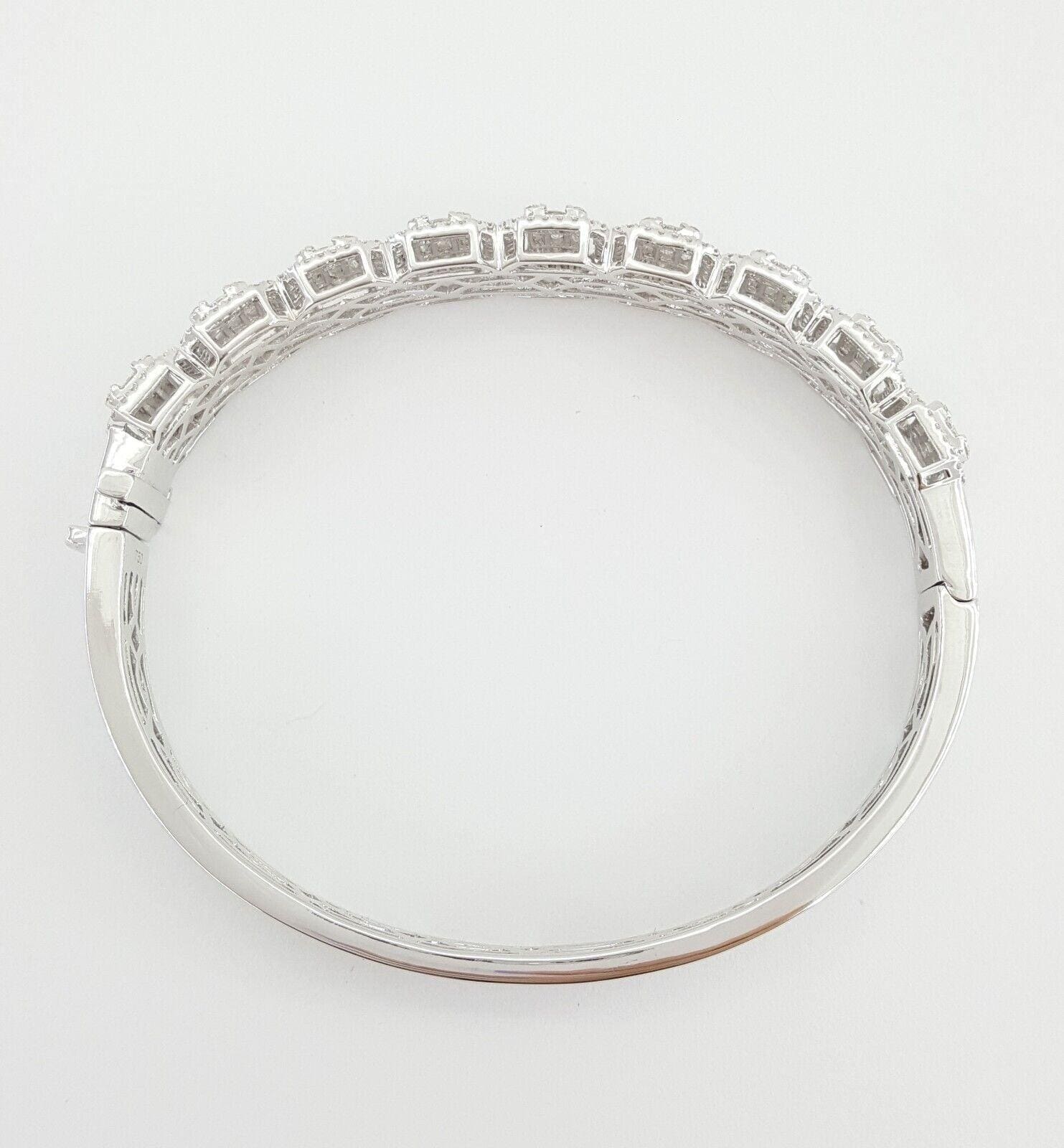 Baguette Round Princess Diamond Bangle Bracelet 3.3 ct 18K W Gold Rtl $17K