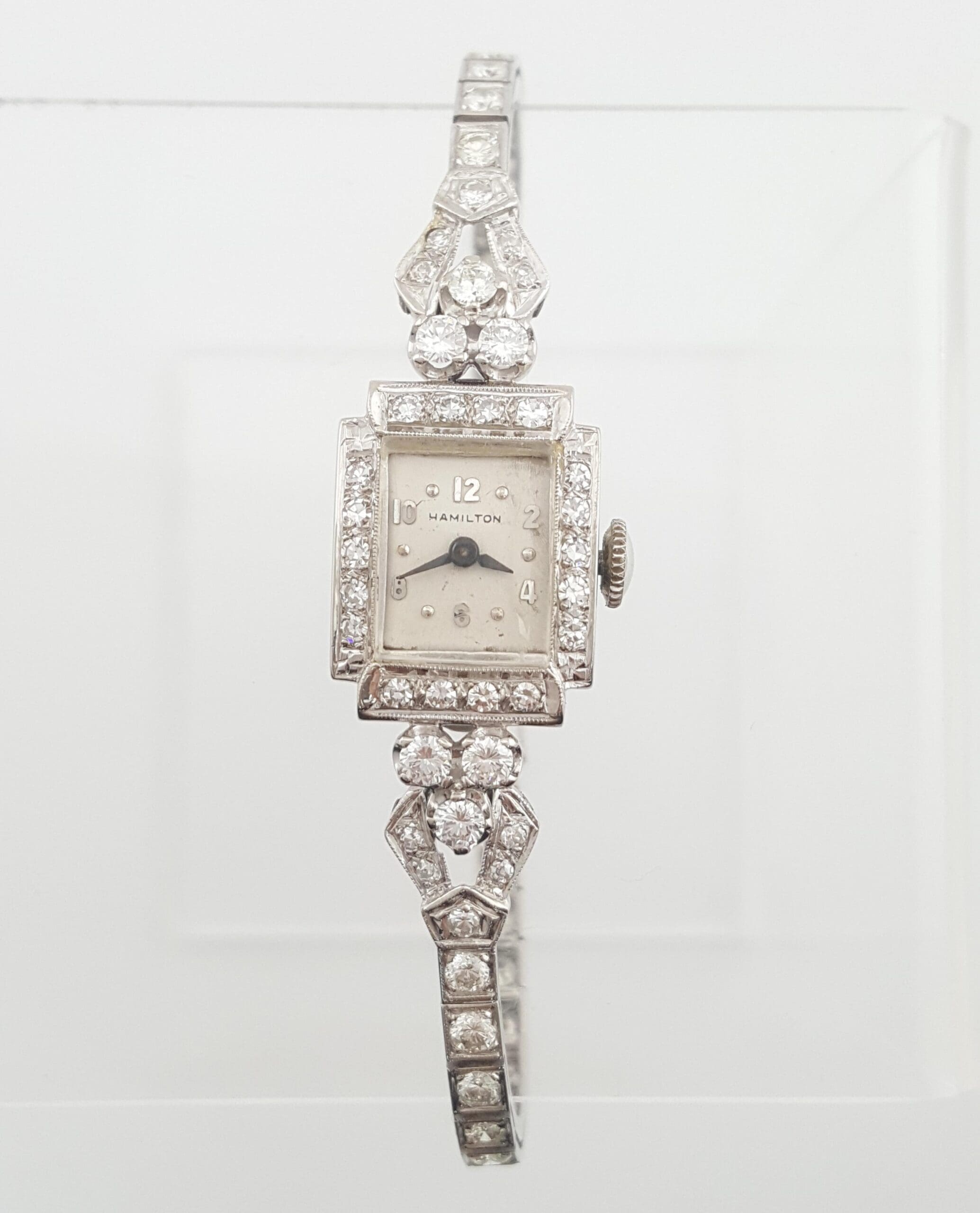 Vintage Ladies Hamilton Diamond Manual Watch 14k White Gold 2.5 ct 15.2 Grams