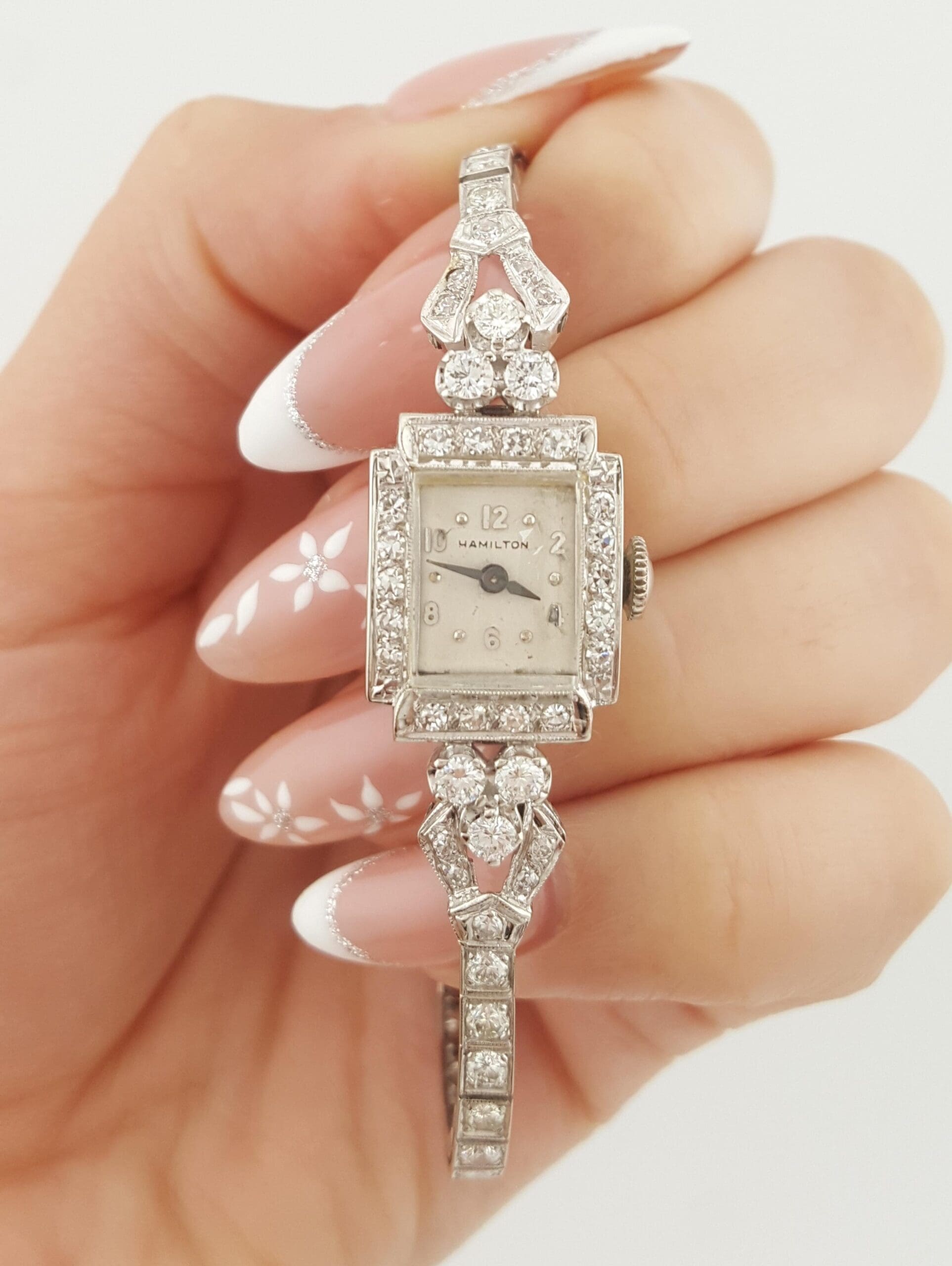 Vintage Ladies Hamilton Diamond Manual Watch 14k White Gold 2.5 ct 15.2 Grams