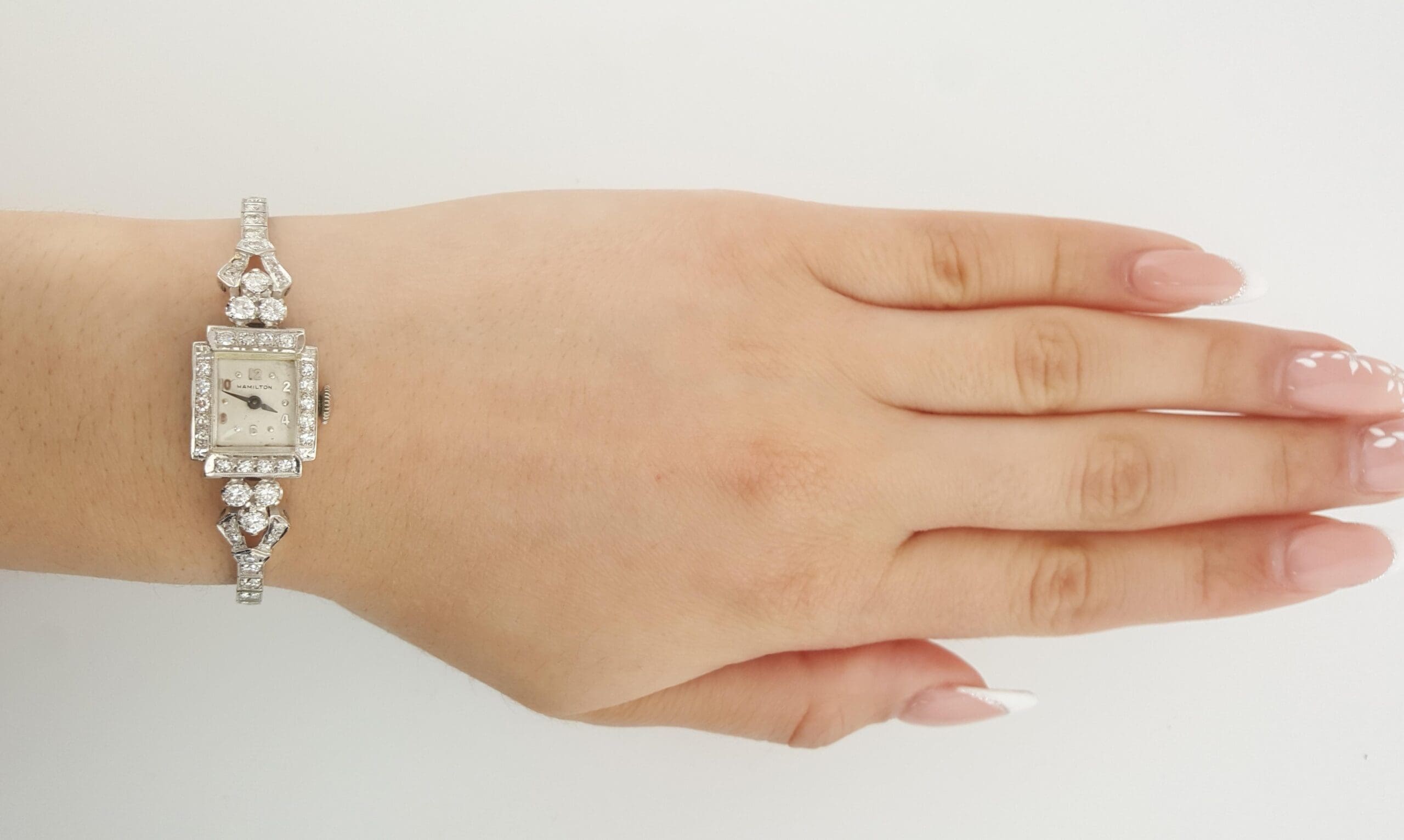 Vintage Ladies Hamilton Diamond Manual Watch 14k White Gold 2.5 ct 15.2 Grams