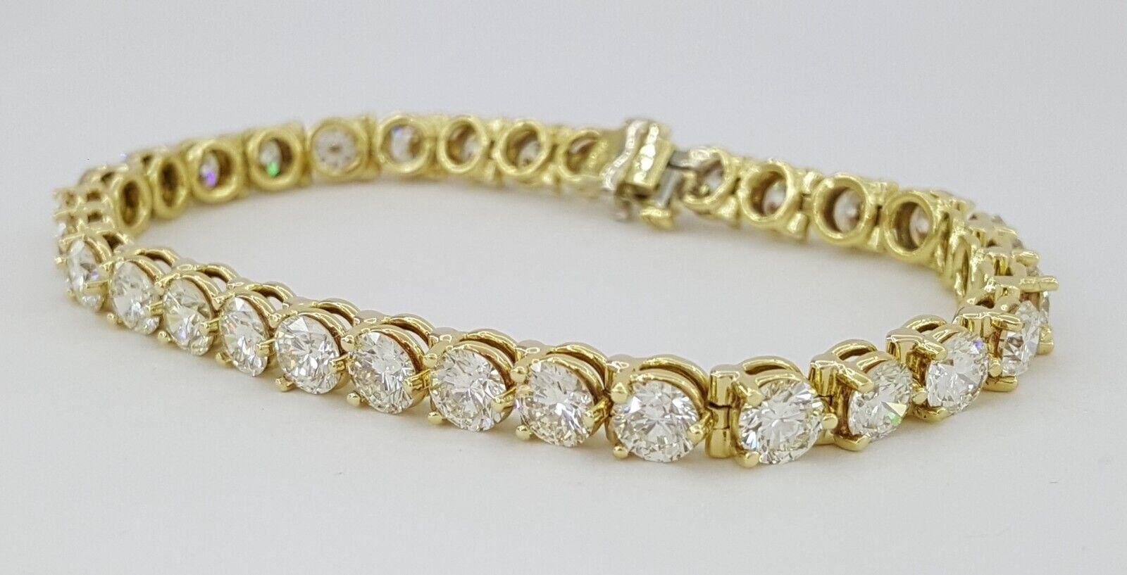 Tennis Bracelet Round Brilliant 13.18 ct Diamond Straight Line 18k Gold Rtl $50K