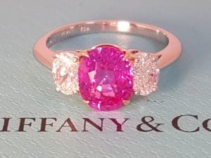Tiffany & Co No Heat Pink Sapphire & Diamond 3 Stone Ring 3.57ct Plat 18k