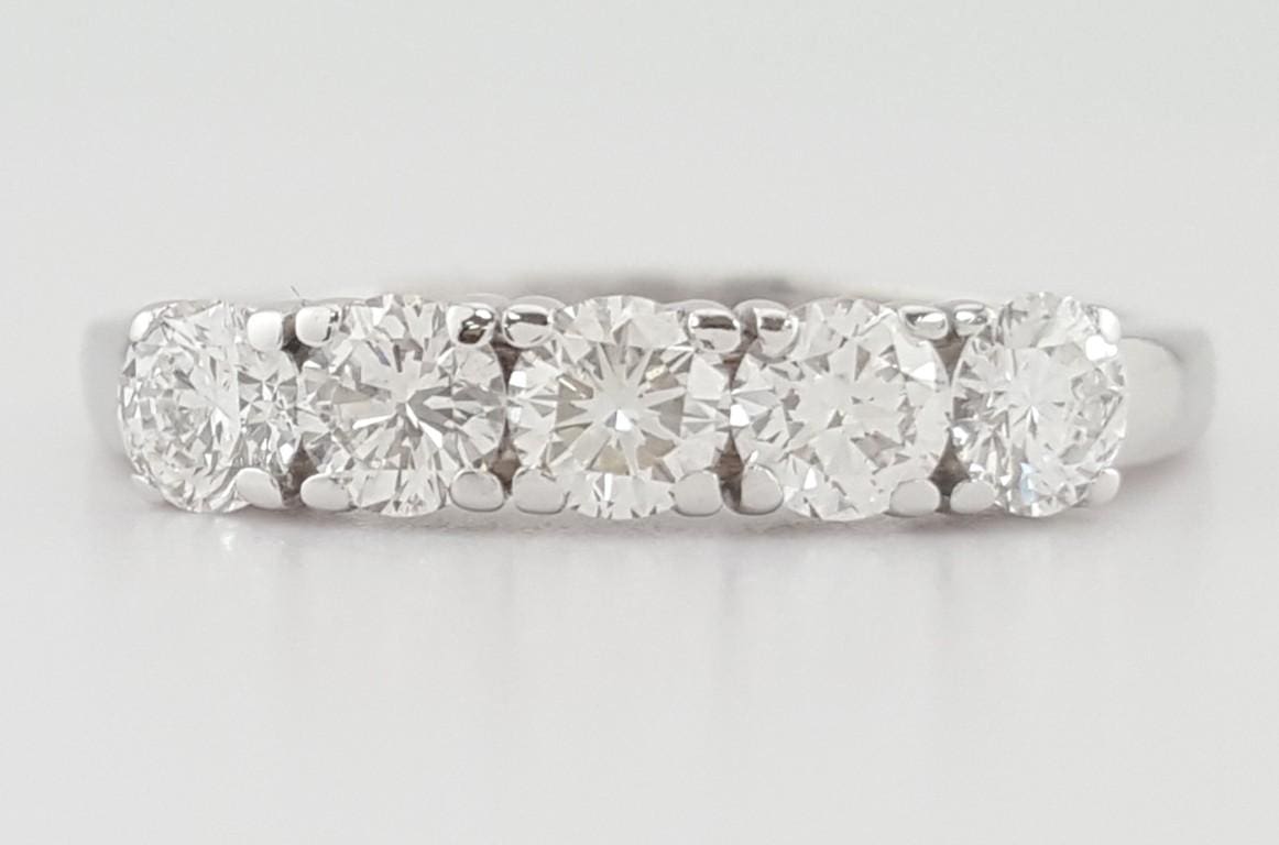 Vintage Round Diamond 5 Five Stone Band Ring 1 ct 14k White Gold
