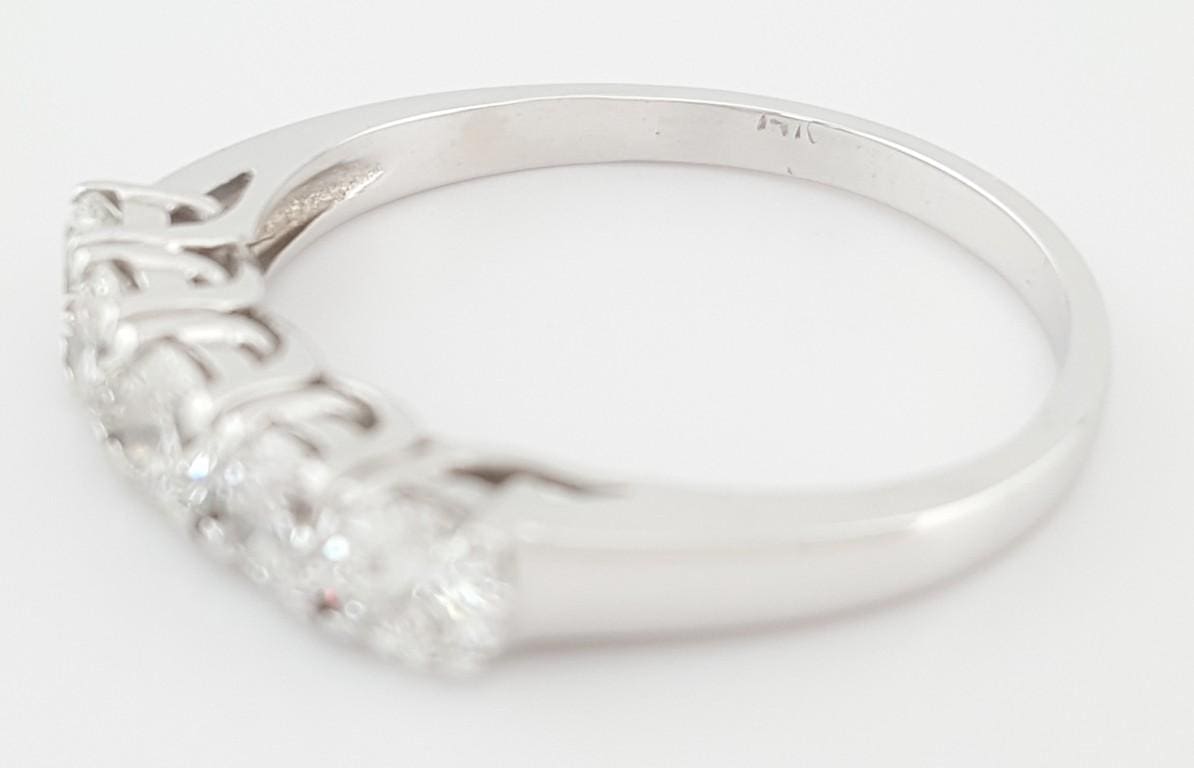 Vintage Round Diamond 5 Five Stone Band Ring 1 ct 14k White Gold