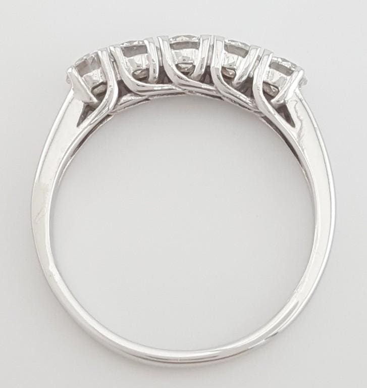 Vintage Round Diamond 5 Five Stone Band Ring 1 ct 14k White Gold