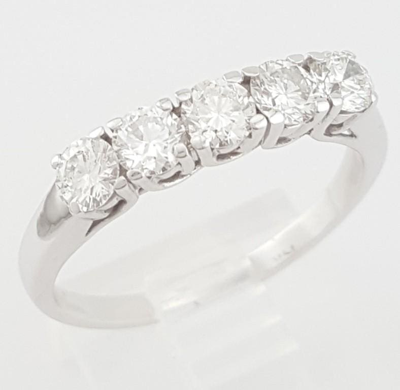 Vintage Round Diamond 5 Five Stone Band Ring 1 ct 14k White Gold