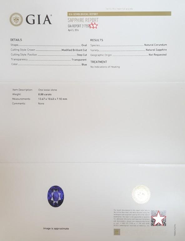 No Heat Sapphire Diamond Three-Stone Ring 10.38 ct Platinum Retail $275K