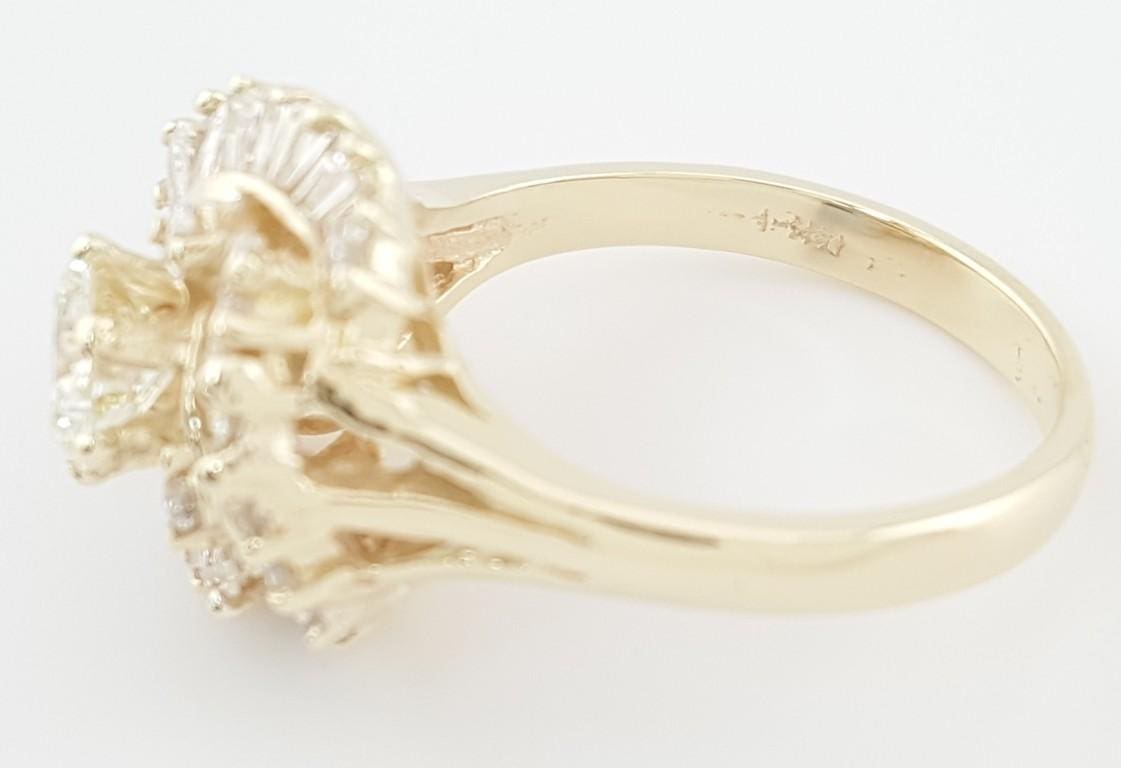 Antique Old European Cut Diamond Ballerina Ring 1.74 ct 14K Gold