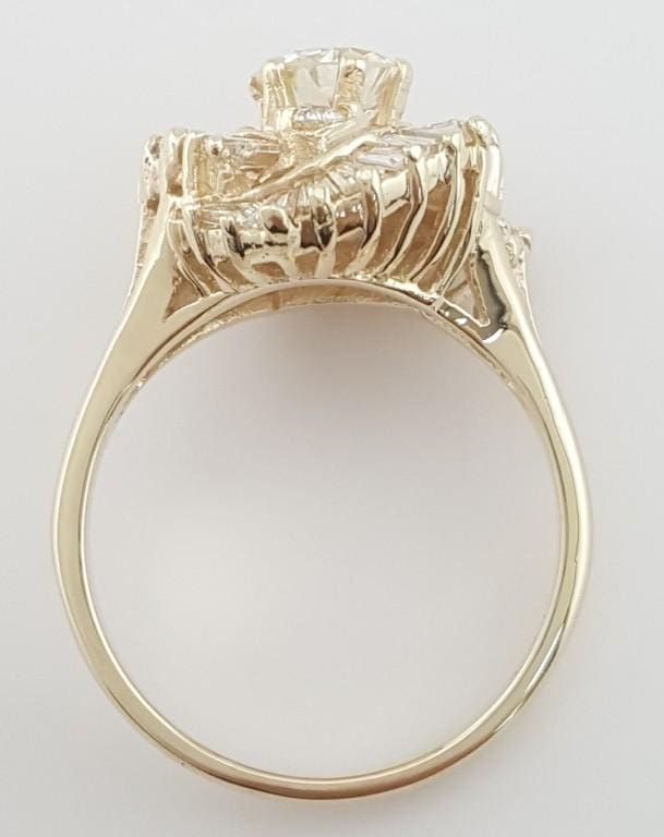 Antique Old European Cut Diamond Ballerina Ring 1.74 ct 14K Gold