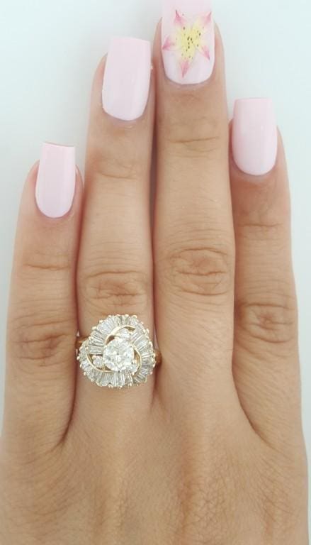 Antique Old European Cut Diamond Ballerina Ring 1.74 ct 14K Gold