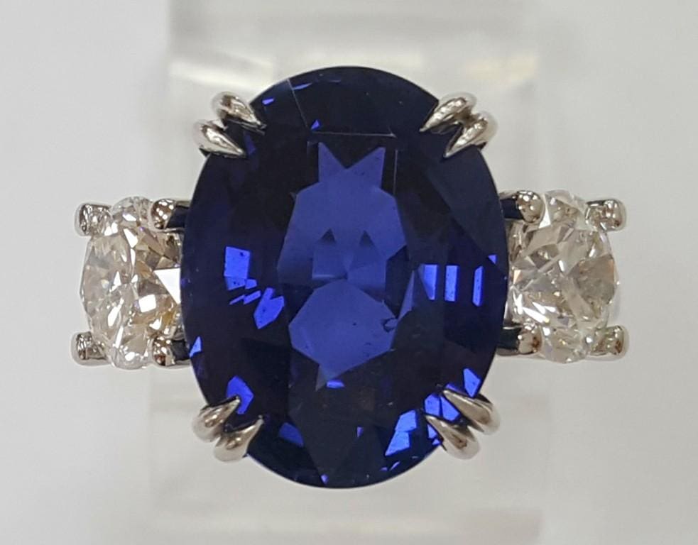 No Heat Sapphire Diamond Three-Stone Ring 10.38 ct Platinum Retail $275K