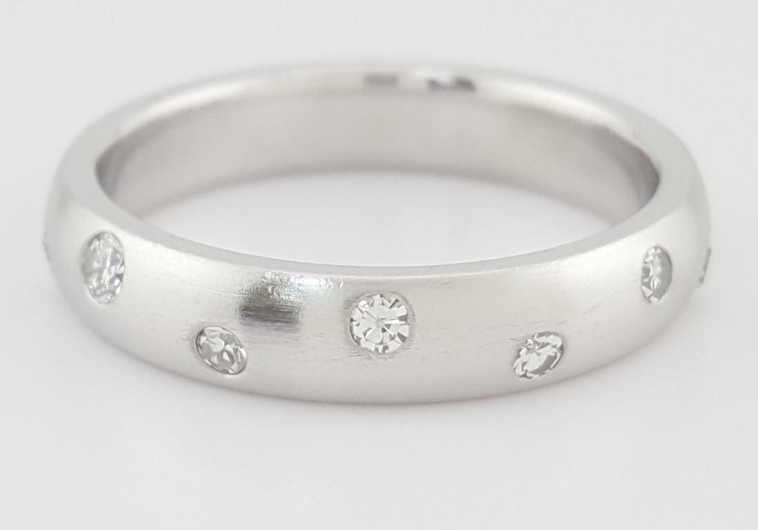 Flush Set Diamond Wedding Band Ring 0.28 ct Brushed 4.3 mm Platinum Retail $2795